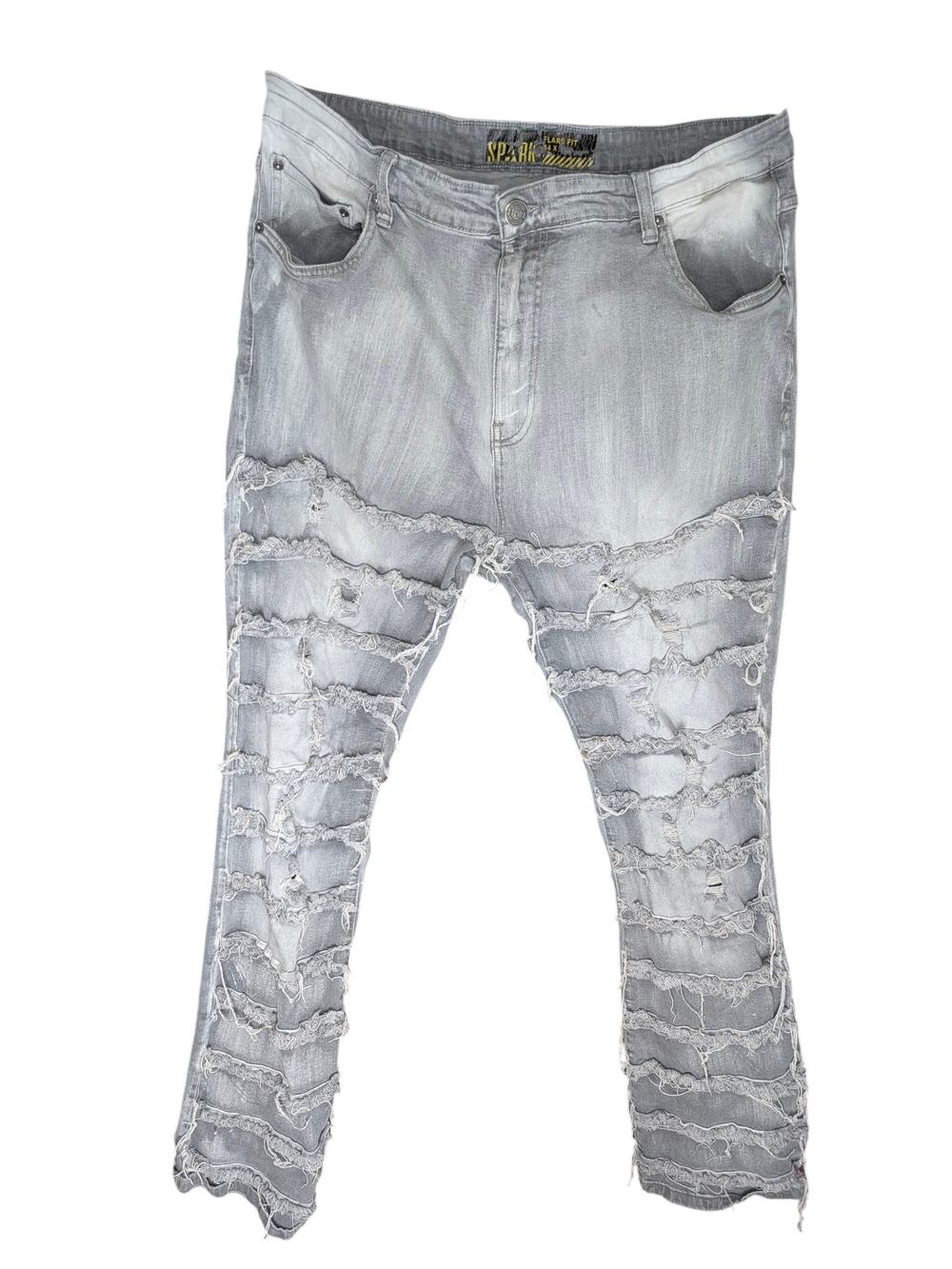 SPARK Studio Collection Grey Distressed Flare Fit Jeans Mens 44x36